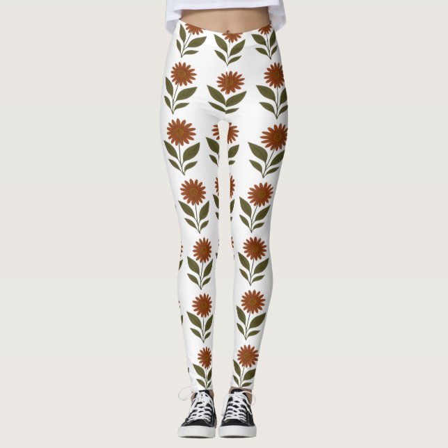 Legging floral blanc et marron (Devant)