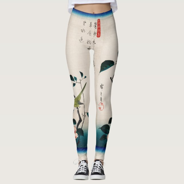Legging imprimé oiseau japonais (Devant)