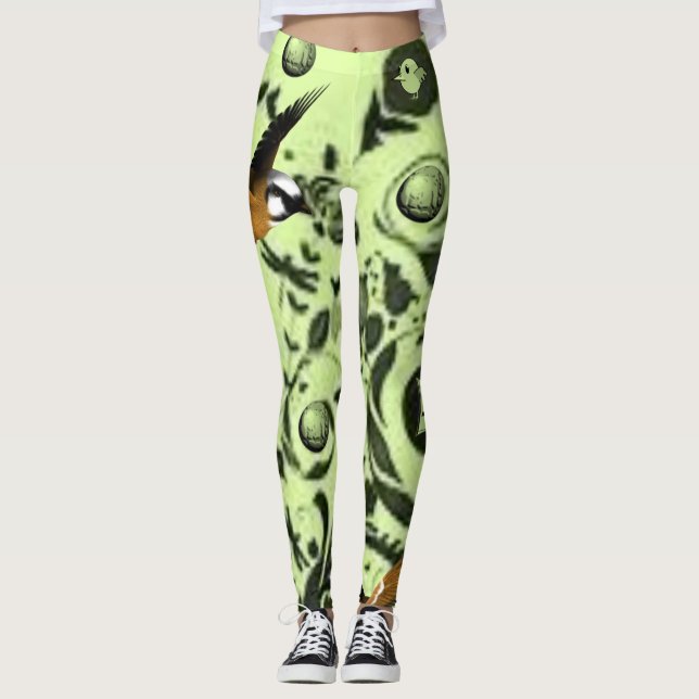 legging long en vert oiseau (Devant)
