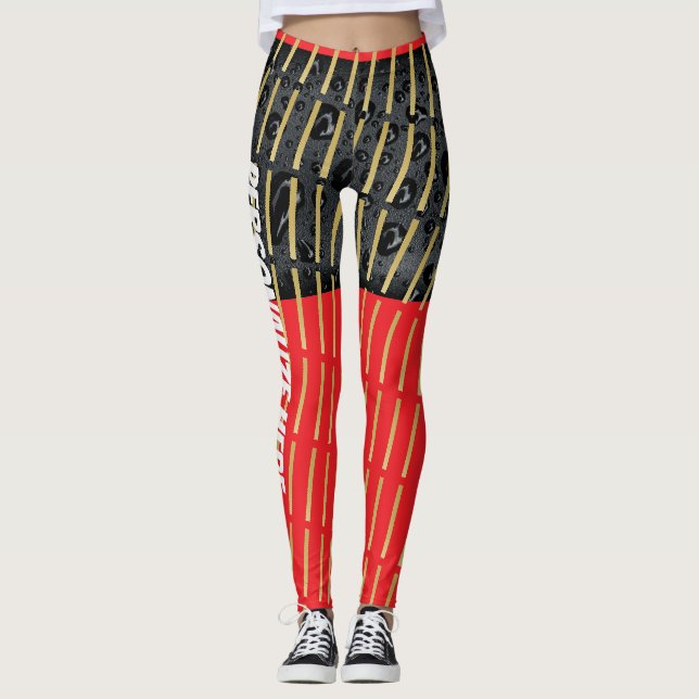 Legging mélange noir rouge doré moderne  (Devant)