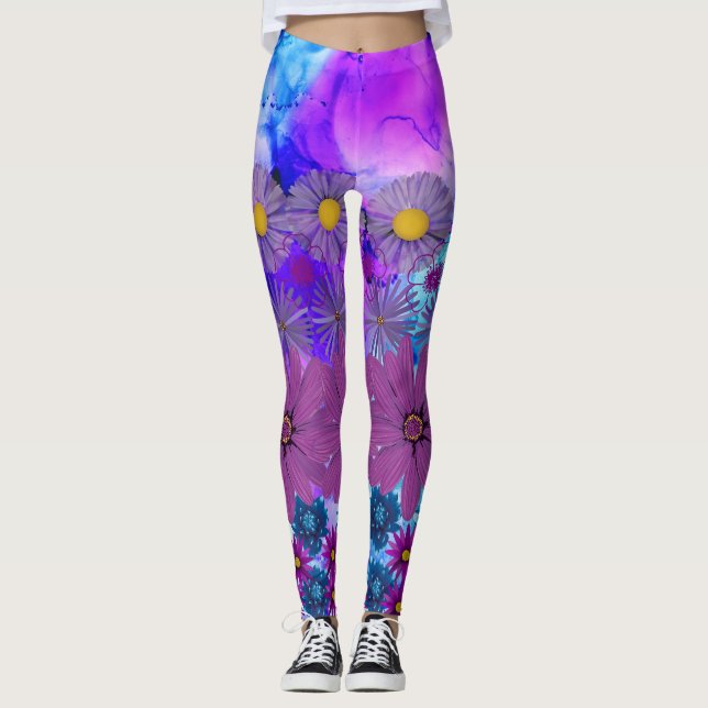 Legging Mosaic Kaleidoscope Flower Blue and Purple (Devant)
