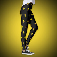 Legging Noir avec Motif Fleur de Lys Or