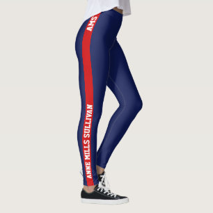legging rouge & bleu avec nom & initiales, élégant
