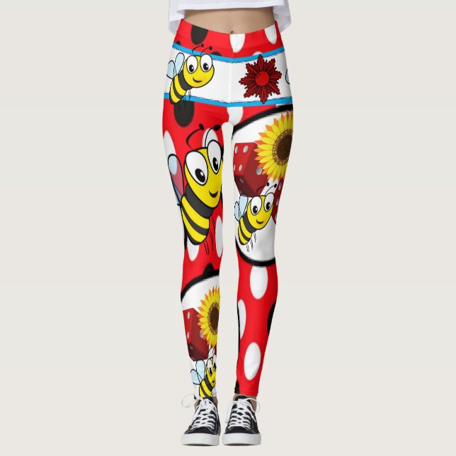 legging rouge longue adolescente abeille jaune (Devant)
