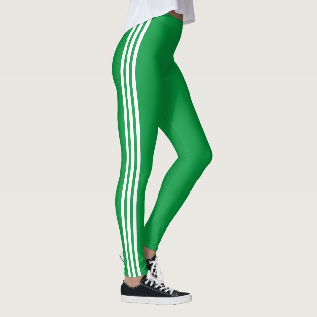Legging Vert avec Rayures Latérales Blanches - Cou (Droite)