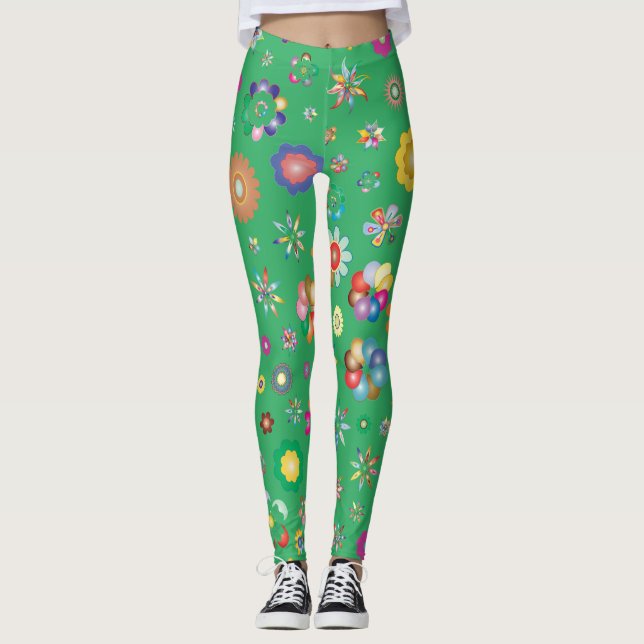 Legging vert Multi fleurs (Devant)