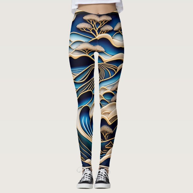 LEGGINGS ビンテージな日本の浮世絵北斎イズムとローファイアートが融合した着物柄のレギンス (Devant)