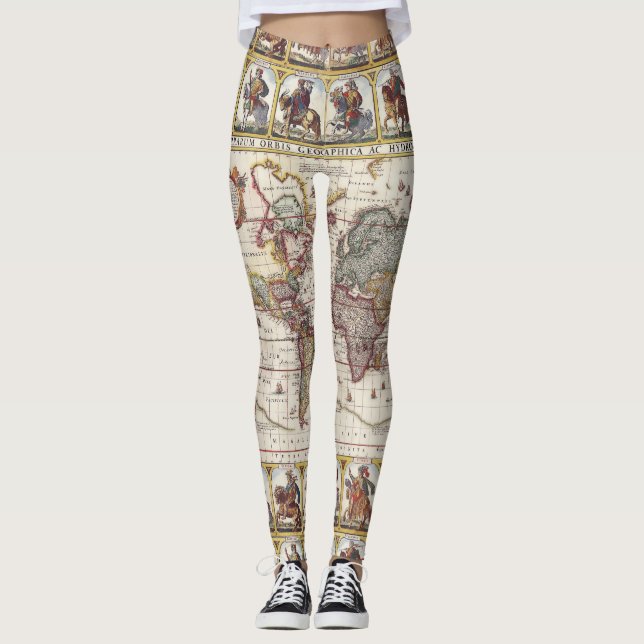 Leggings 1652 carte du monde, carte du monde d'atlas de mer (Devant)