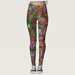 Leggings 1960 Retro Mandala Design, couleurs néon