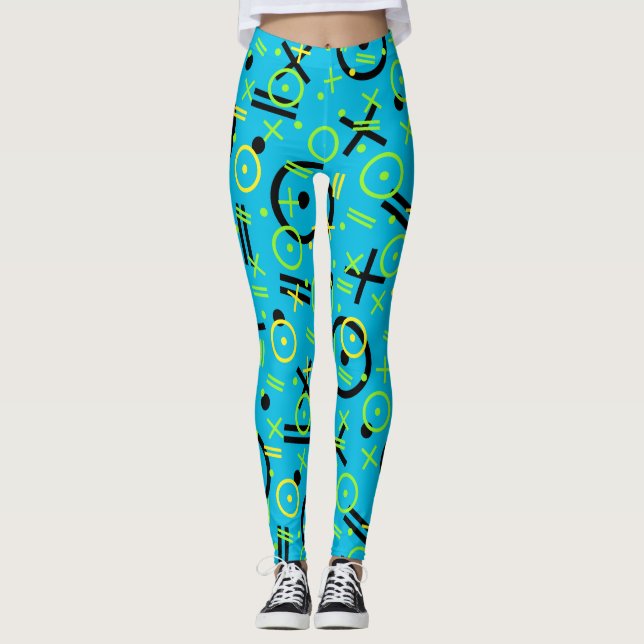 Leggings 1980/90 Retro Neon Blue Motif (Devant)