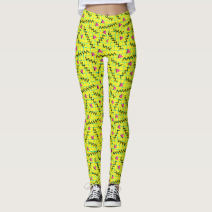Leggings 1980/90 Retro Neon Yellow Doddle Motif