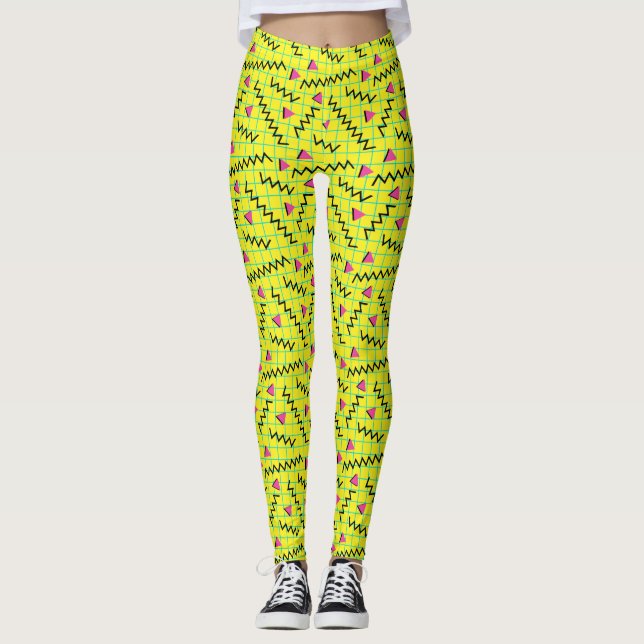 Leggings 1980/90 Retro Neon Yellow Doddle Motif (Devant)