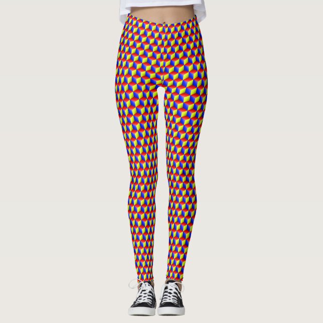Leggings 2 couches - Cubes 3D Rouge Jaune Bleu XDIY Fond Bl (Devant)