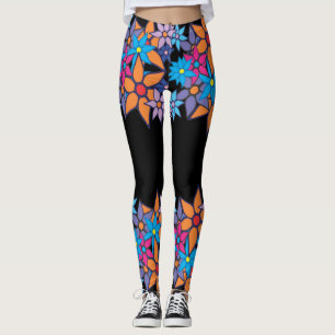 Leggings #2 floral bleu rose orange