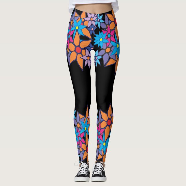 Leggings #2 floral bleu rose orange (Devant)