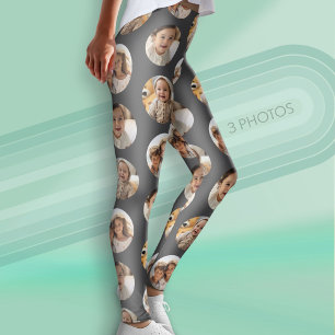 Leggings 3 Collage Photo Motif Demi-Brique - Cercle Gris