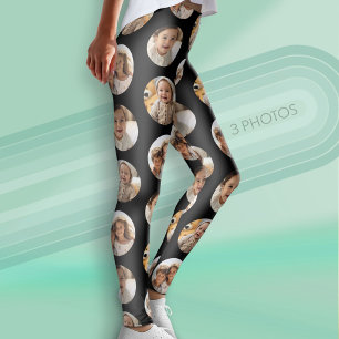 Leggings 3 Photo Collage Demi-Motif Brique - Cercle Noir