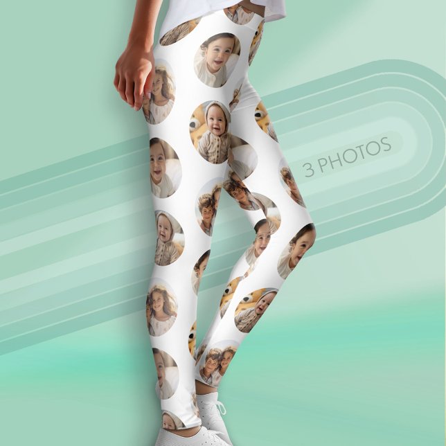 Leggings 3 Photo Collage Motif demi-brique - Cercle blanc (Custom Leggings with Photo Collage)