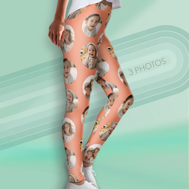 Leggings 3 Photo Collage Motif en demi-brique - Cercle de c (Custom Leggings with Photo Collage)
