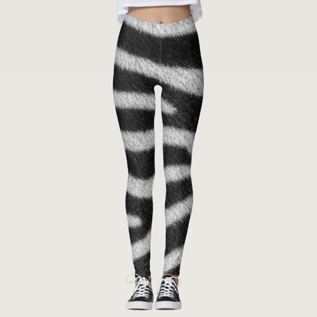 Leggings 3d motif animal étonnant en design peau Zebra (Devant)