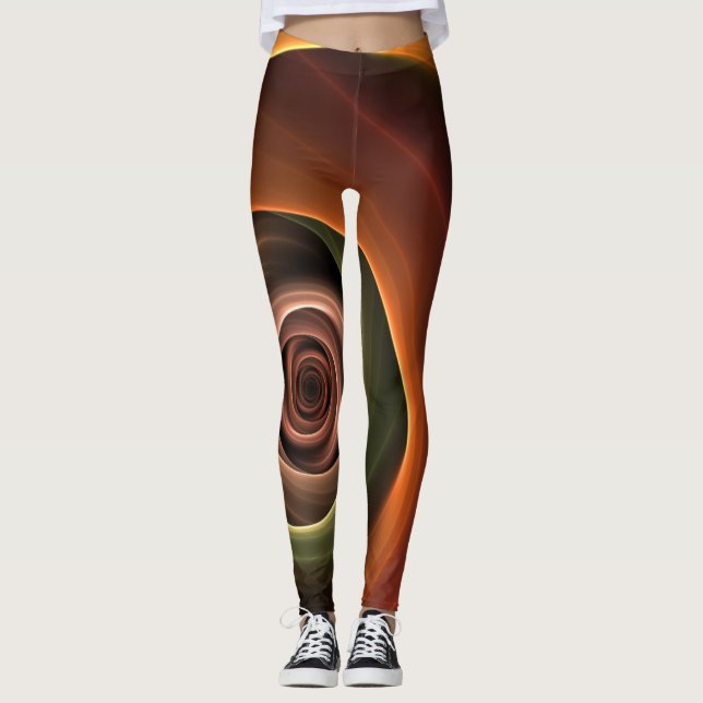 Leggings 3D Spiral Abstract Warm Colors Modern Fractal Art (Devant)