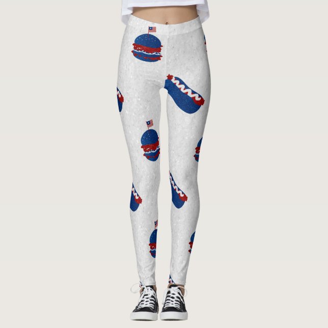 Leggings 4 juillet Burger & Hot Dog Parties scintillant (Devant)