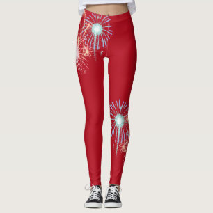 Leggings 4 juillet, feux d'artifice rouges