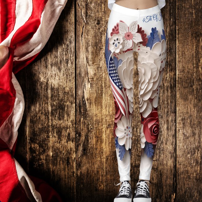 Leggings 4 juillet : Fleurs patriotiques 3D (Créateur téléchargé)