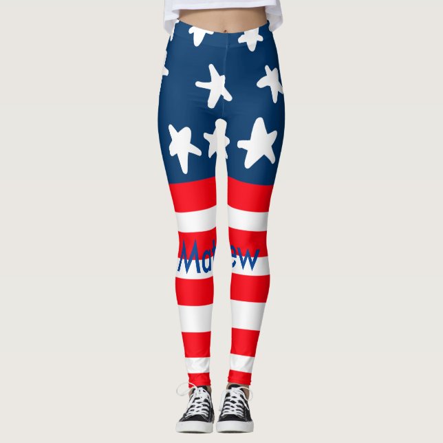 Leggings 4 juillet jour de l'indépendance ajouter nom texte (Devant)