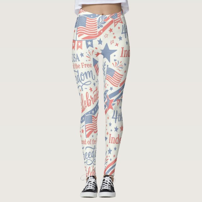 Leggings 4 juillet typographie vintage Liberté (Devant)