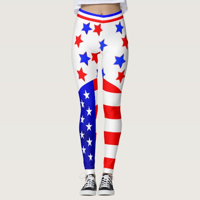Leggings 4 juillet USA Red White Blue Stars and Stripes (Devant)