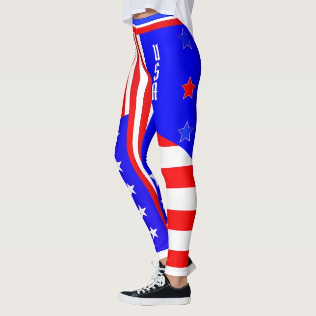 Leggings 4 juillet USA Red White Blue Stars and Stripes (Gauche)