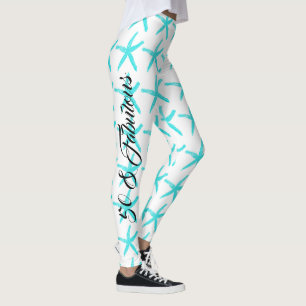 Leggings 50 & Fabuleux Blanc Turquoise Blue Starfish Motifs