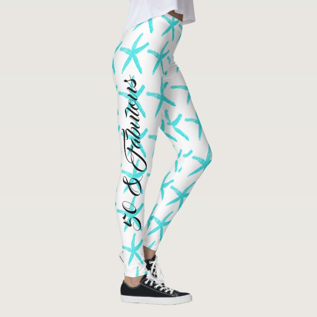 Leggings 50 & Fabuleux Blanc Turquoise Blue Starfish Motifs (Droite)