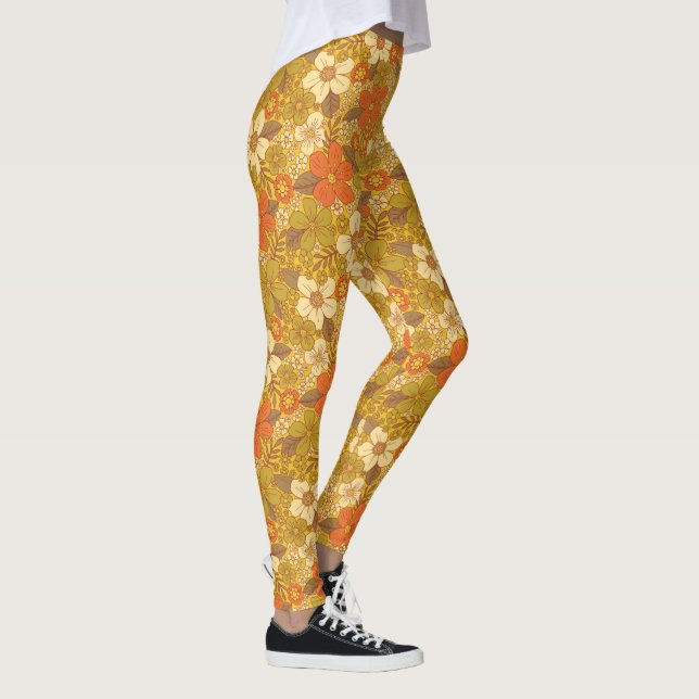 Leggings 60 ans rétro/les années 70 Orange & Olive Green Fl (Droite)