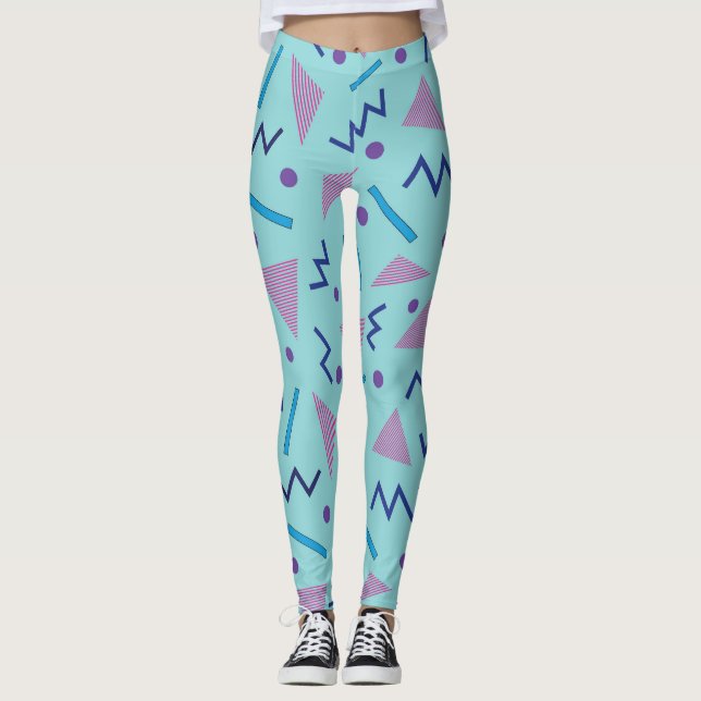Leggings 80s 90s Memphis style géométrique bleu (Devant)