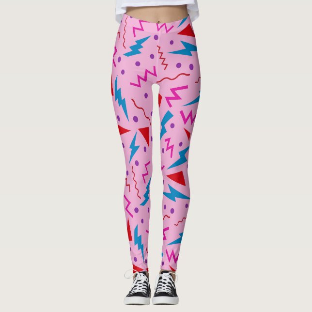 Leggings 80s 90s style géométrique Memphis Rose  (Devant)