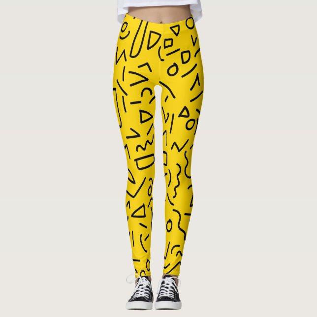 Leggings 80's Forme jaune et noir et se chamailler (Devant)