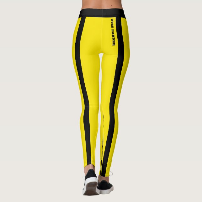 Leggings à bandes jaune et noire personnalisés (Dos)