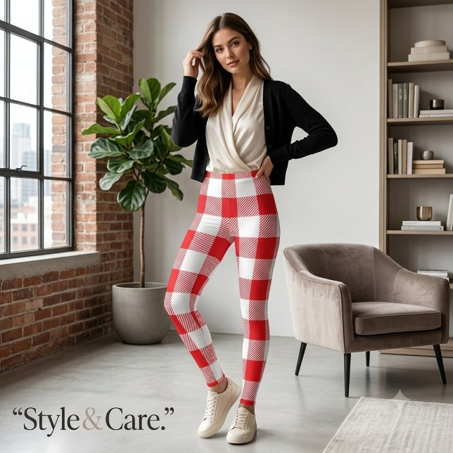 Leggings à carreaux rouges et blancs pour femmes (Red and White Checkered Leggings for Women)