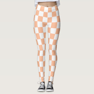 Leggings à damiers carré pêche et blanc rétro géométrique