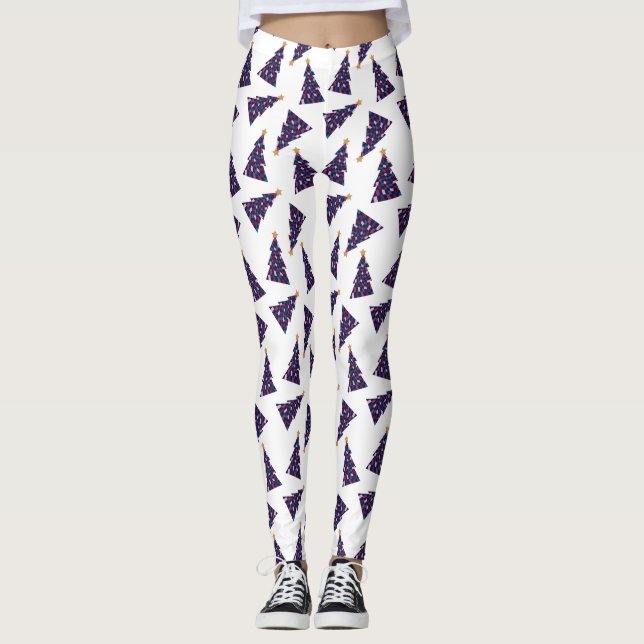 Leggings À damiers coloré Motif d'arbre de Noël (Devant)