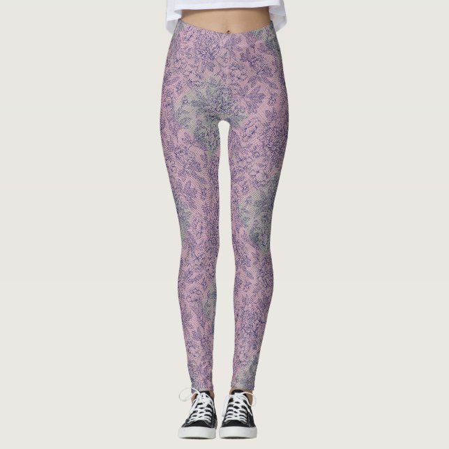 Leggings à damiers motif petit vert w rose BG (Devant)
