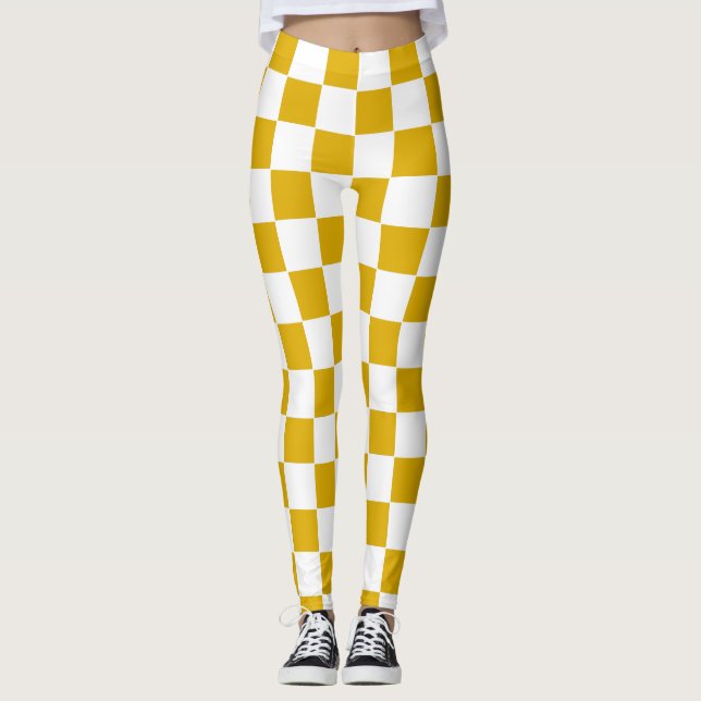 Leggings à damiers moutarde jaune et blanc (Devant)