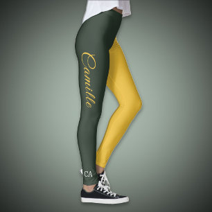 Leggings à deux tons or et vert de la forêt