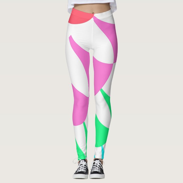 Leggings à échelles arc-en-ciel blanc personnalisé (Devant)