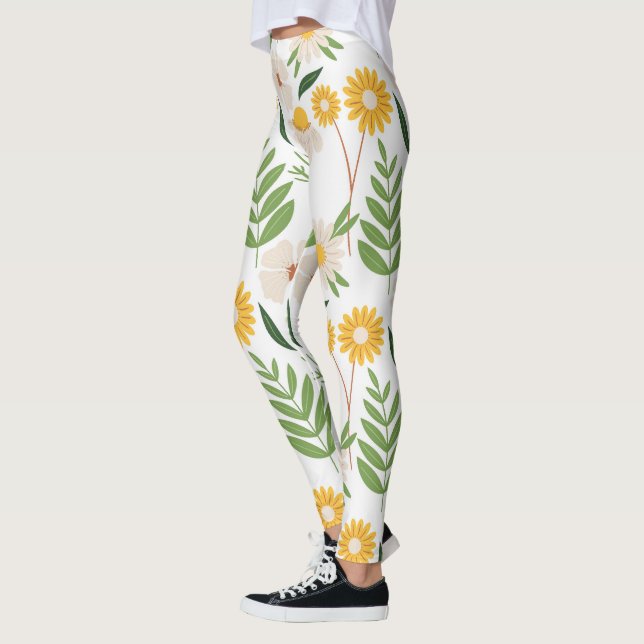 Leggings à fleurs blanches inspirés de la nature (Gauche)