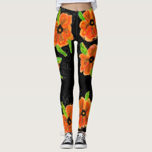 Leggings à fleurs orange vif
