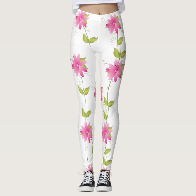 Leggings à fleurs roses chaudes (Devant)