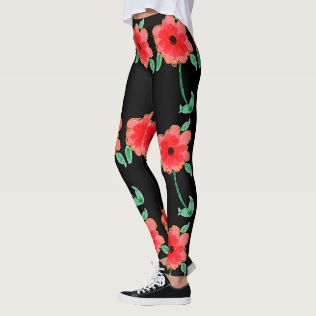 Leggings à fleurs rouges (Gauche)